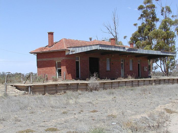 
A close-up of the unusual brick and tile station building.
