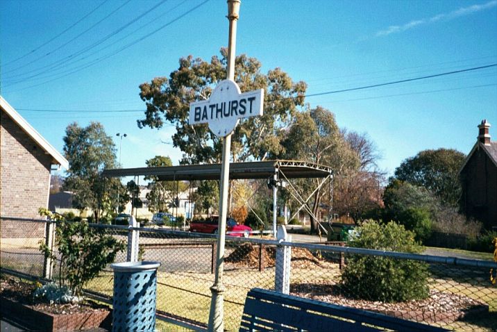 
Bathurst station still possesses an older-style station signpost.
