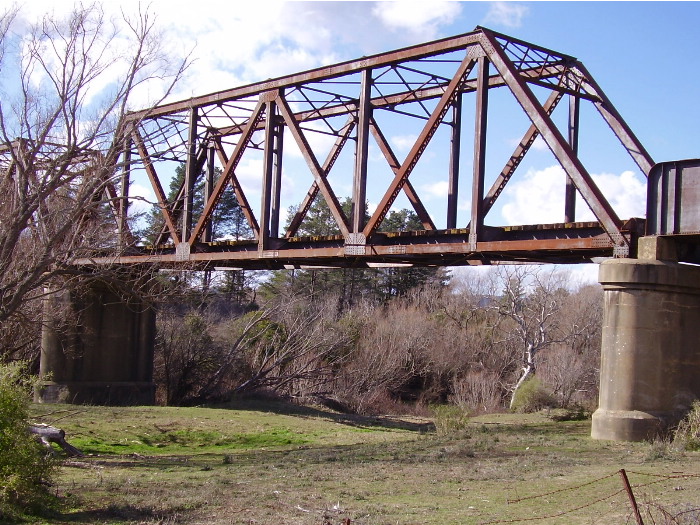 A closer view of one of the spans of the Wollondilly River bridge on the Crookwell branch line.
