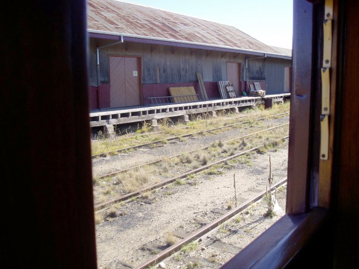A view of the goods shed from the window of a CPH car.