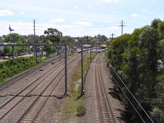 The view north from First Ave/Rutledge St railway overpass towards Eastwood Station.