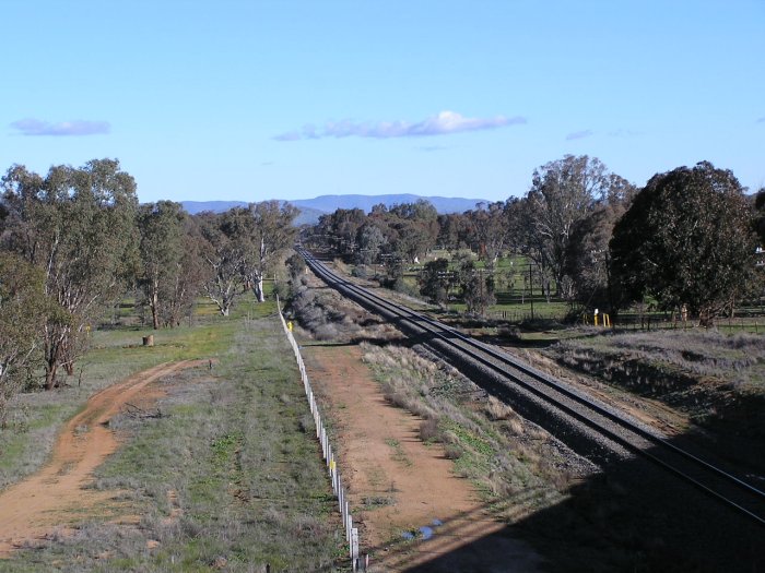 Looking south from Billy Hughes Bridge which carries the old Hume Highway (Wagga Road) over the Main South Line at Ettamogah.