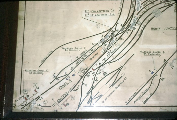 A close up view of the now gone Pippita station are of the diagram in Flemington Goods Junction, with the various industries at the time it was a hive of activity.