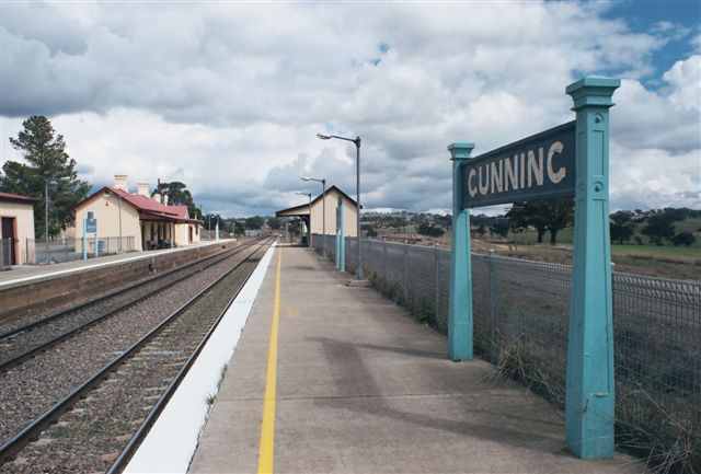
The view looking south along platform 2, showing the old station sign.
