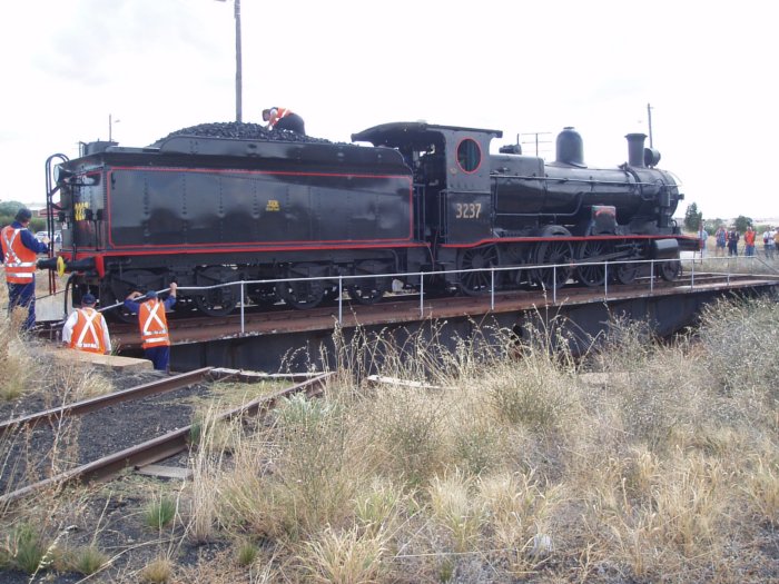 3237 being turned on the turntable at Harden.