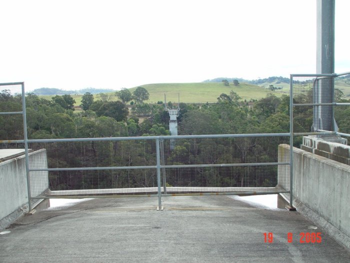 The view looking north across the Nepean River to the partially-completed northern abutment.