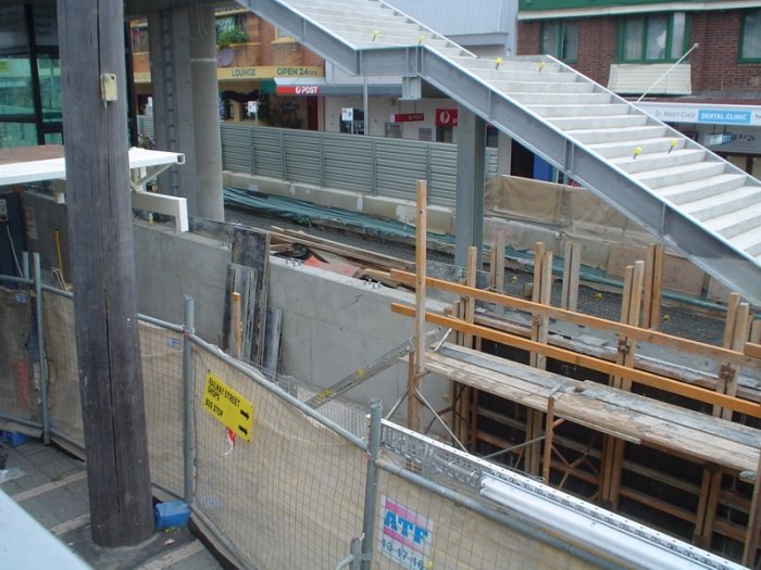 Lidcombe Turnback platform under construction. The stairs are to get from the footbridge to street level.