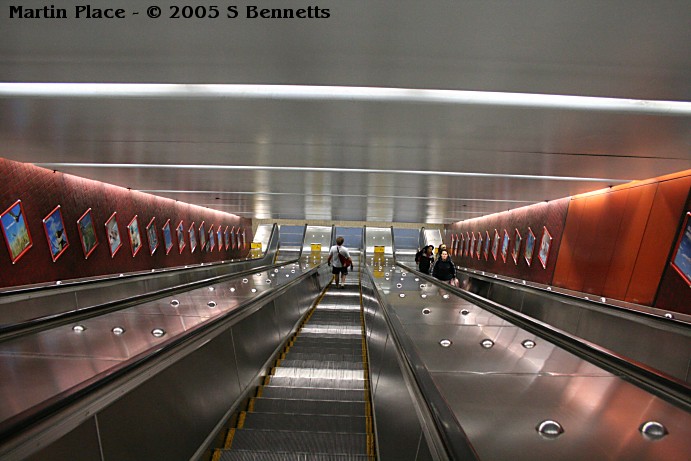 The view looking down the escalators to the platforms.