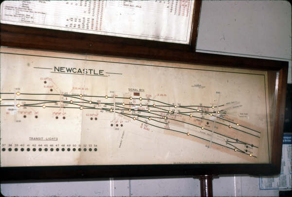 The Newcastle diagram in 1985 which still has the arrival and departure roads to the car sidings shown as they were still in use. Subsequent years have seen the lengthening of the platform and removal of the Market St. gates.
