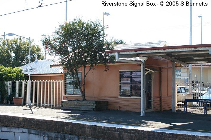 The signal box at Riverstone. Riverstone and all of the Richmond line is controlled by the signal box at Blacktown. This signal box at Riverstone is now operated part time as required by the station staff.