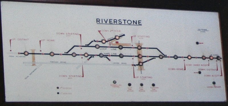 A photo of a photo,  showing the board with lights that hung above the levers inside the Riverstone Signal Box in 1989.
