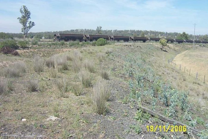 The view looking west where the formation of the former branch to the Muswellbrook No 2 Colliery left the main line.