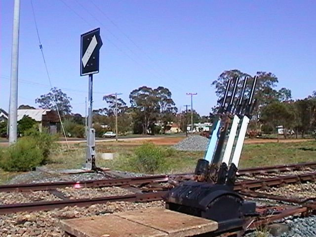 
The lever frame and Train Order signal at the up end of the yard.
