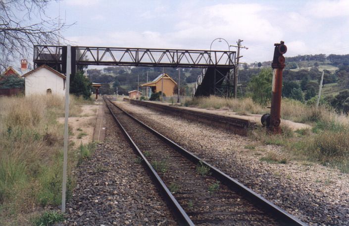 
The view from the up end of the station showing the truncated water column
(the water tank is out of sight behind the left end of the footbridge).
