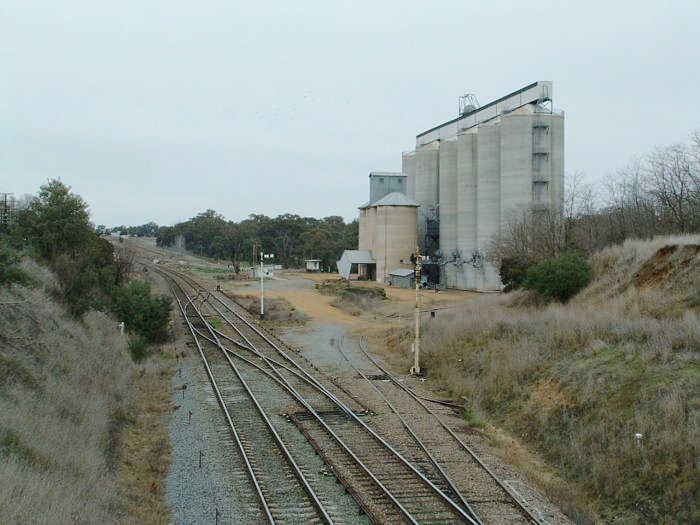 The view looking south towards the silos and grain siding.