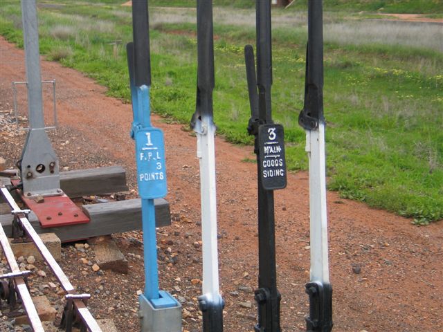 A close-up of the points levers at the northern end of the siding.