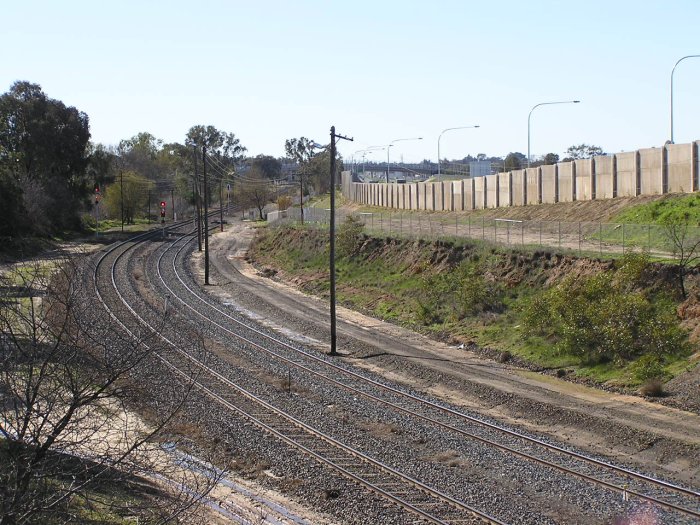 Looking north from the Riverina Highway (Borella Rd) overpass at the northern extremity of Albury yard.