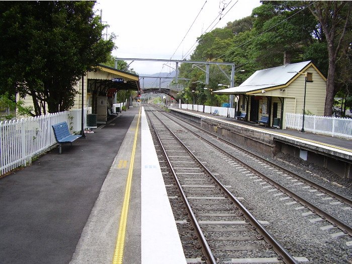Another view from the down platform at Austinmer station this time looking towards Wollongong.  The entrance to the Thirroul yards is just beyond the road bridge seen at the end of the platform.