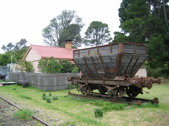 A preserved wagon next to the former station masters residence.