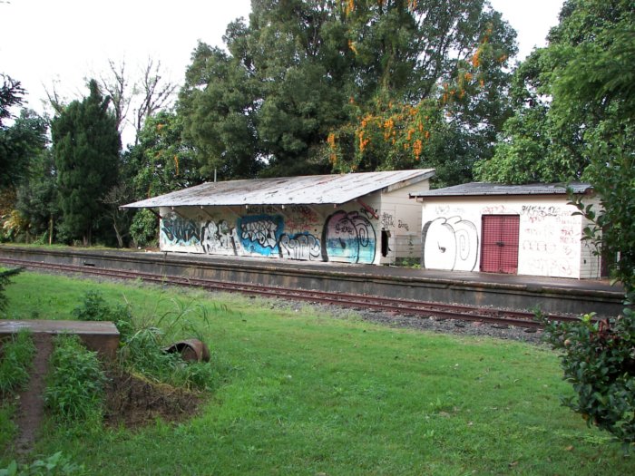 The heavily vandalised station building.