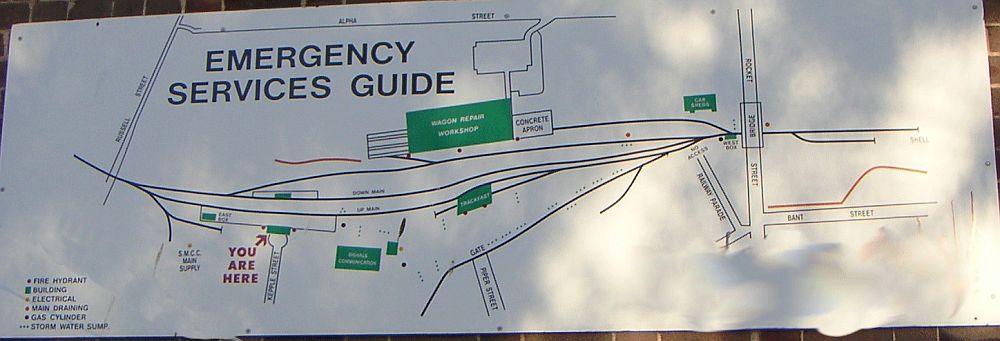 
The emergency services diagram, located on the front of the station building.
