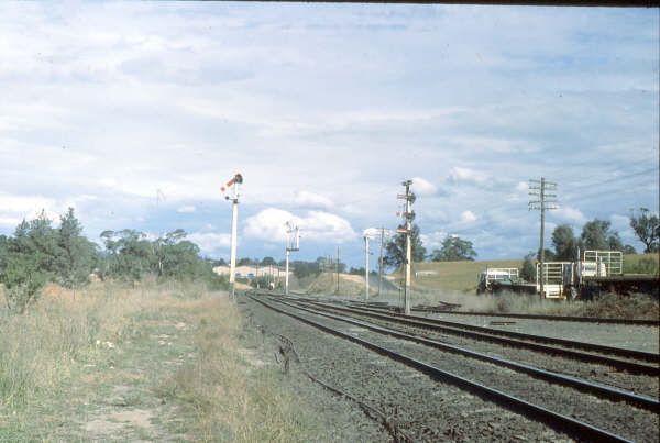 The view looking south from Berrima Junction showing the semaphore signals.