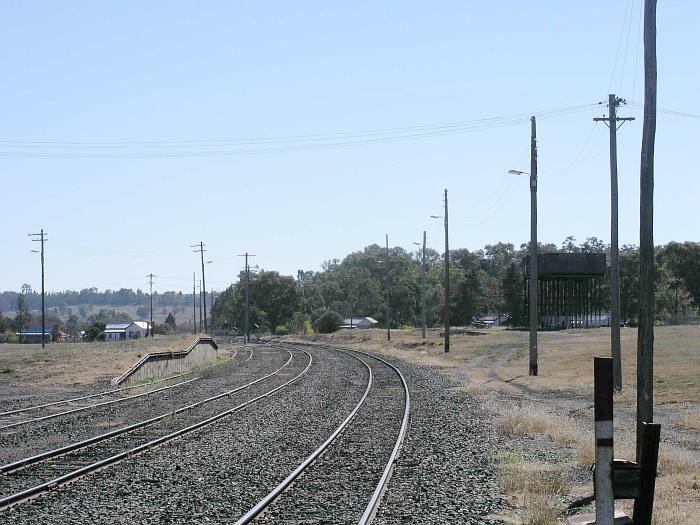 
A view looking north beyond the station, showing the loading bank and elevated
water tank.
