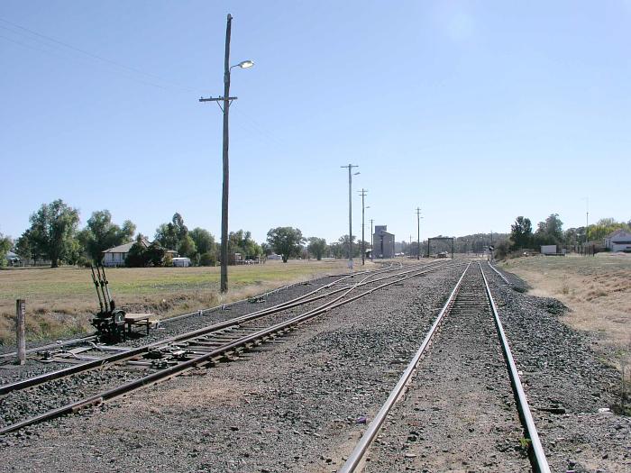 
The view looking north towards the yard.  The station is behind the trees
on the right hand side.
