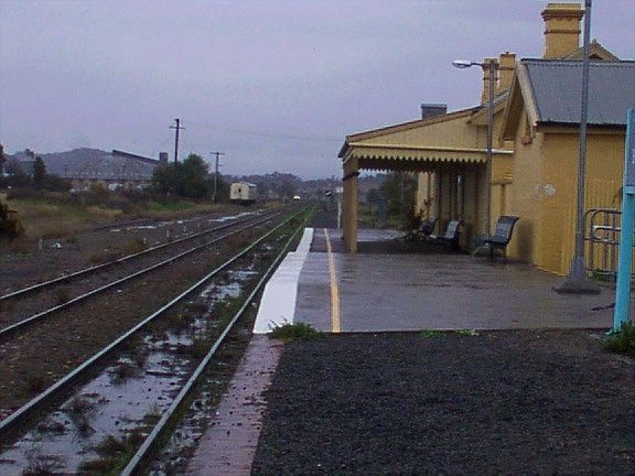 
The view along the platform on a pretty unpleasant looking day.  The
view is looking in the direction of Moree.
