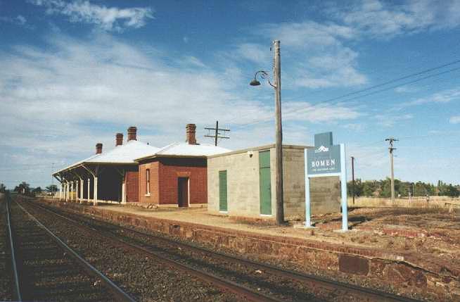 
A view towards Wagga Wagga of the platform and restored station building.
