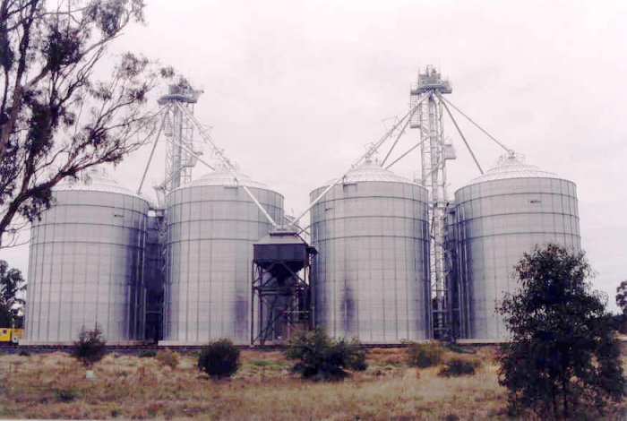 A closer view of the large silos at the up end of the yard.