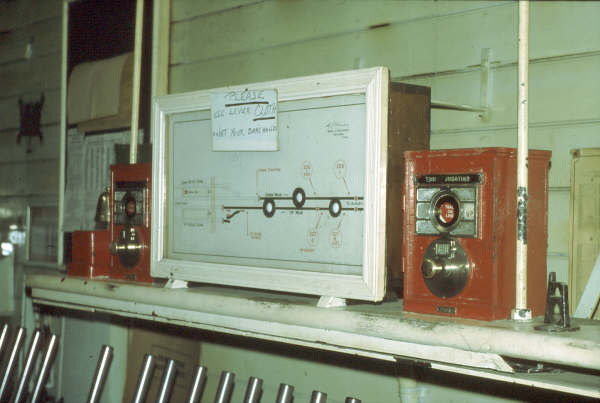 The block instruments at Bowning flank the track indictor board; the closest one is for Yass Jct.