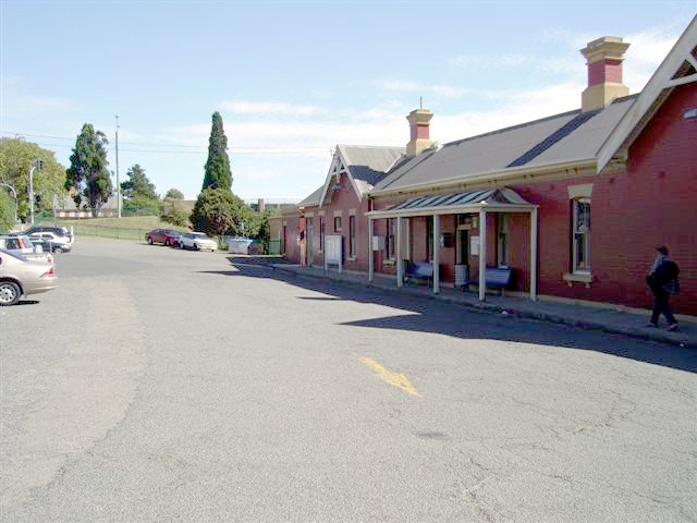 The road-side view of the station entrance, looking south.