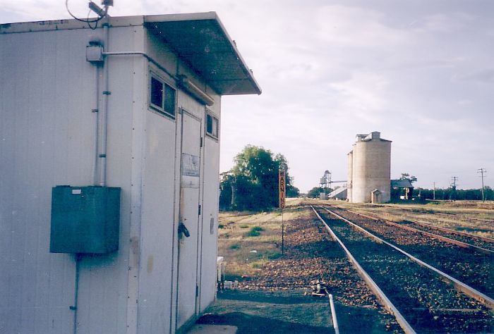 
The view looking north past the staff hut.  The one-time station was located
on the near siding of the building.
