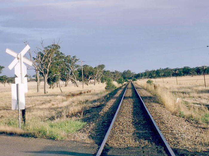 
The view looking south towards Stockinbingal at the level crossing south of
Bribbaree.
