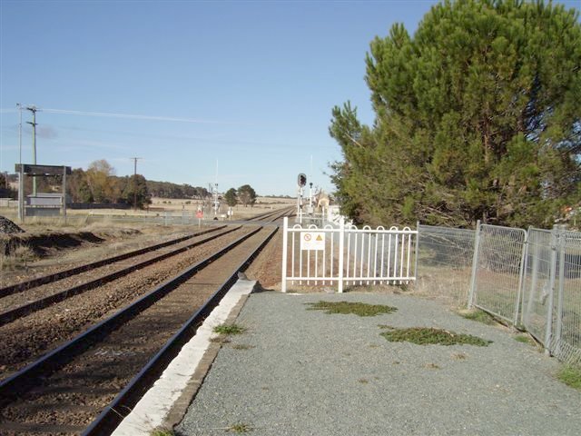 The view looking south beyond the station. The one-time turning triangle was located on the left hand side beyond the level crossing.