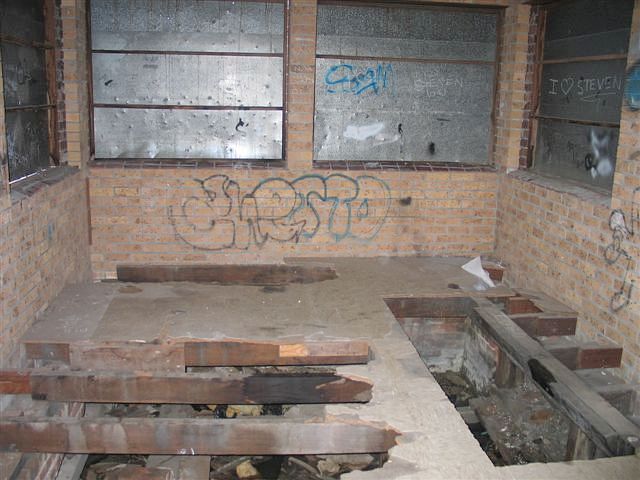 
The gutted interior of the signal box, which was a replacement of the
original structure.
