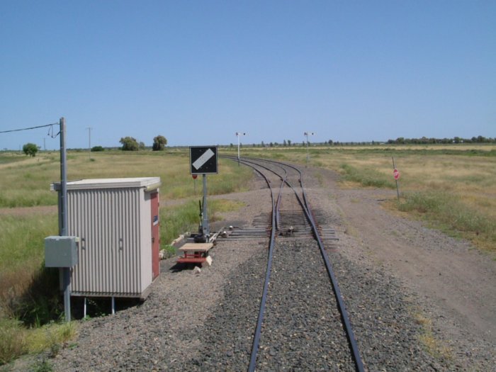 The view looking north-west at the junction. The Mungindi line is on the left, with the Boggabilla line on the right.