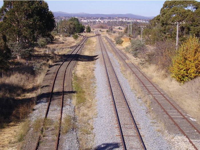 The view of the Canberra branch line from the Newcastle Street bridge looking towards Queanbeyan in the distance. 