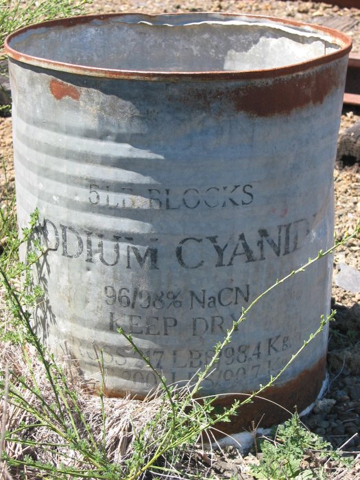 Cyanide drum on the Captains Flat line. Highly toxic cyanide was used to dissolve the gold from the ore at the Captains Flat mine.