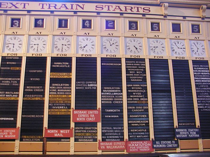 
The middle left of the Central departure board, now in the Powerhouse Museum.
