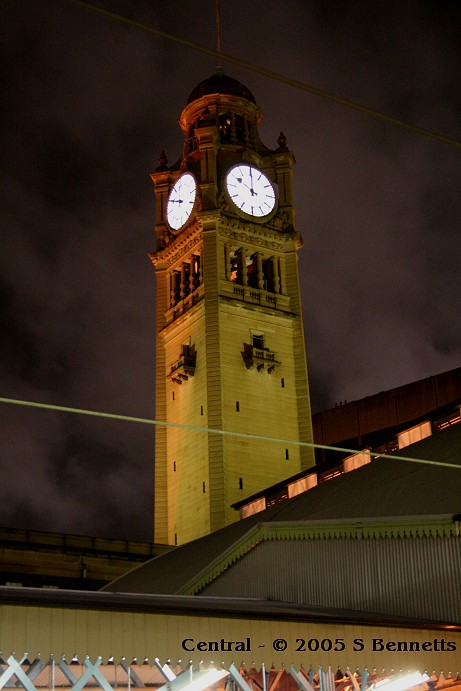 The clocktower above Central Station taken from platform 6.
