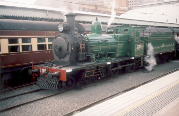 Steam loco 2705 stands at Central during the NSW 150th Anniversary of Rail celebrations.