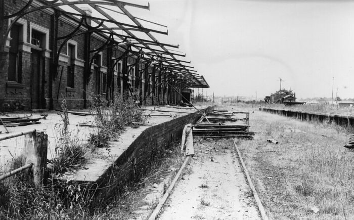 
A view of the partially dismantled station and overgrown yard, looking
back in the direction of Maitland.
