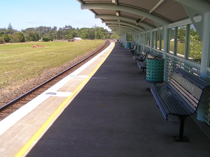 
The view looking south along the platform.  No trace remains of the yard
which once occupied the area on the left.
