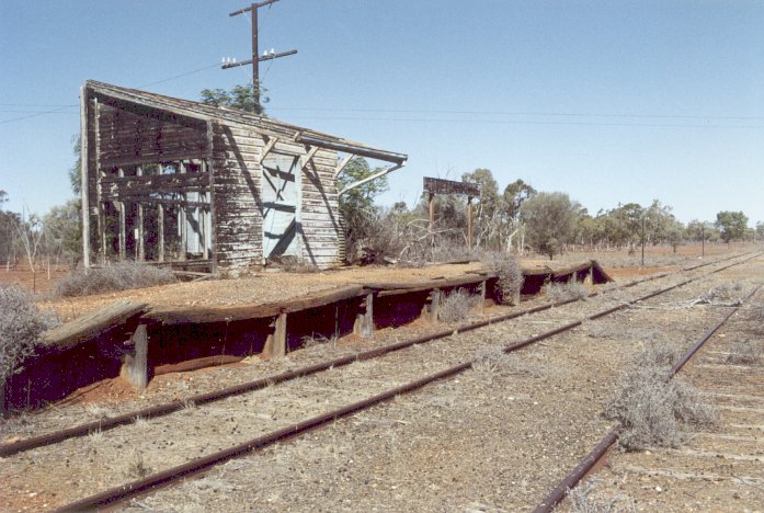 A closer view of the station remains, looking back up the line towards Byrock.