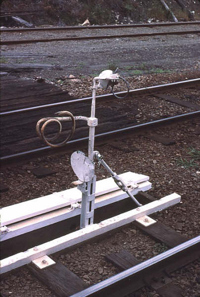 A familiar site on the north main line was the use of automatic staff exchangers which were used so as to not slow down the trains. This is ready for a northbound train in 1981.
