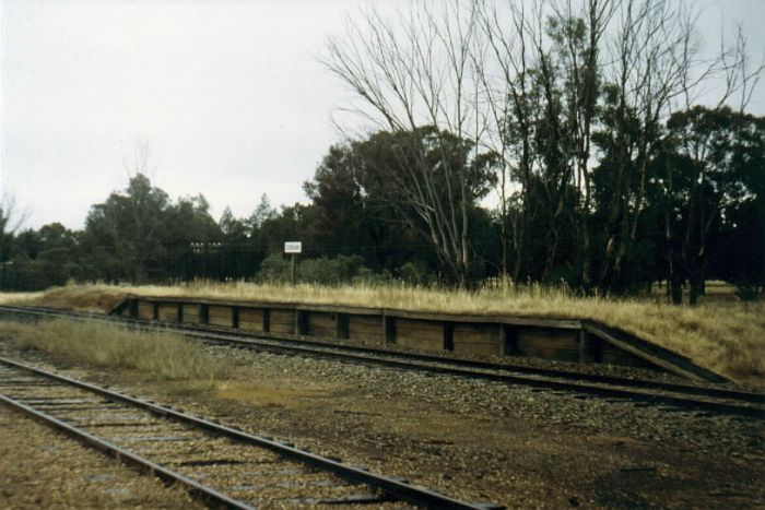 
In 1980, the wooden platform face was still in good condition, and the station
still boasted a name board.  Services ceased 2 years later.
