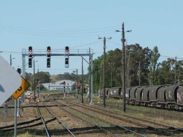 Electric light signals have now been installed at Cootamundra. This is the view looking towards the Junction.
