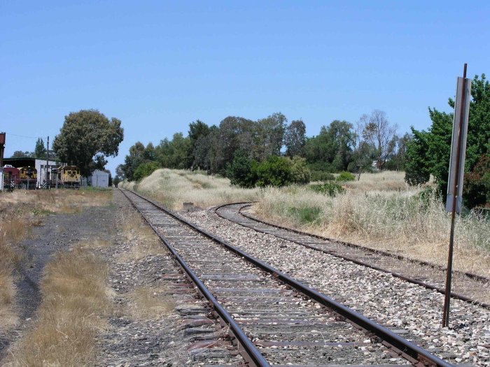 The view looking south of the  junction of the branch to Eugowra.  The Lachlan Valley Railway facilities are visible on the left.